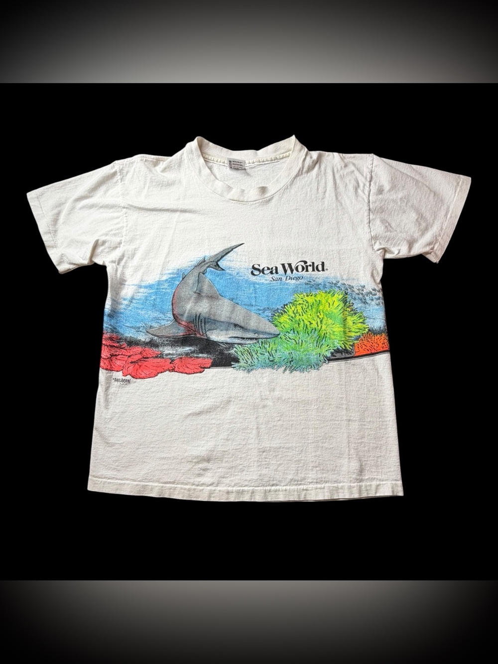 Vintage 1989 Seaworld San Diego White Shark Single Stitch T-Shirt Sz L